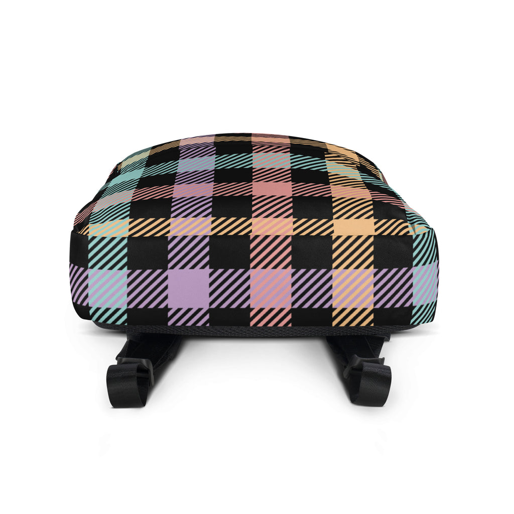 Girls Pastel Rainbow Plaid Backpack - Water-Resistant School Bag With Adjustable Padded Straps & Breathable Mesh Back