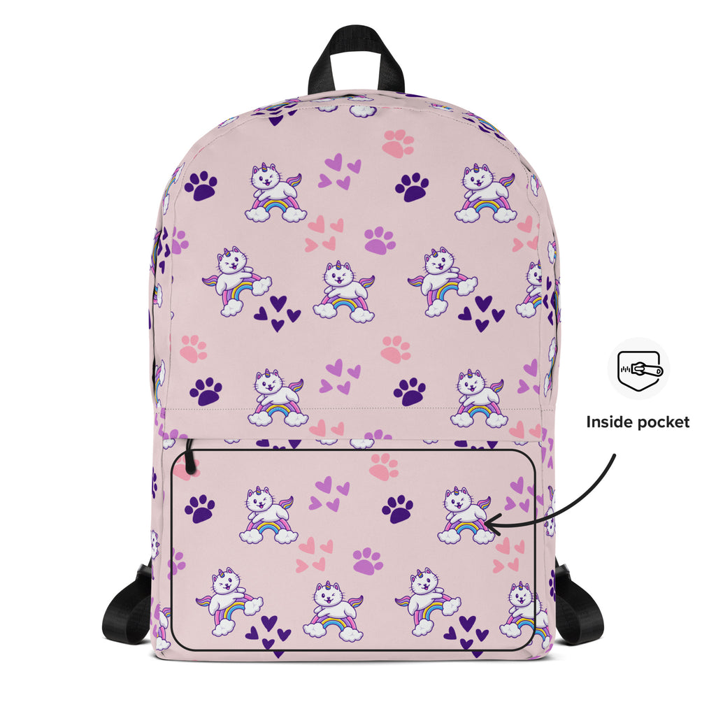 Girls Pink Caticorn Backpack - Water-Resistant School Bag With Adjustable Padded Straps & Breathable Mesh Back