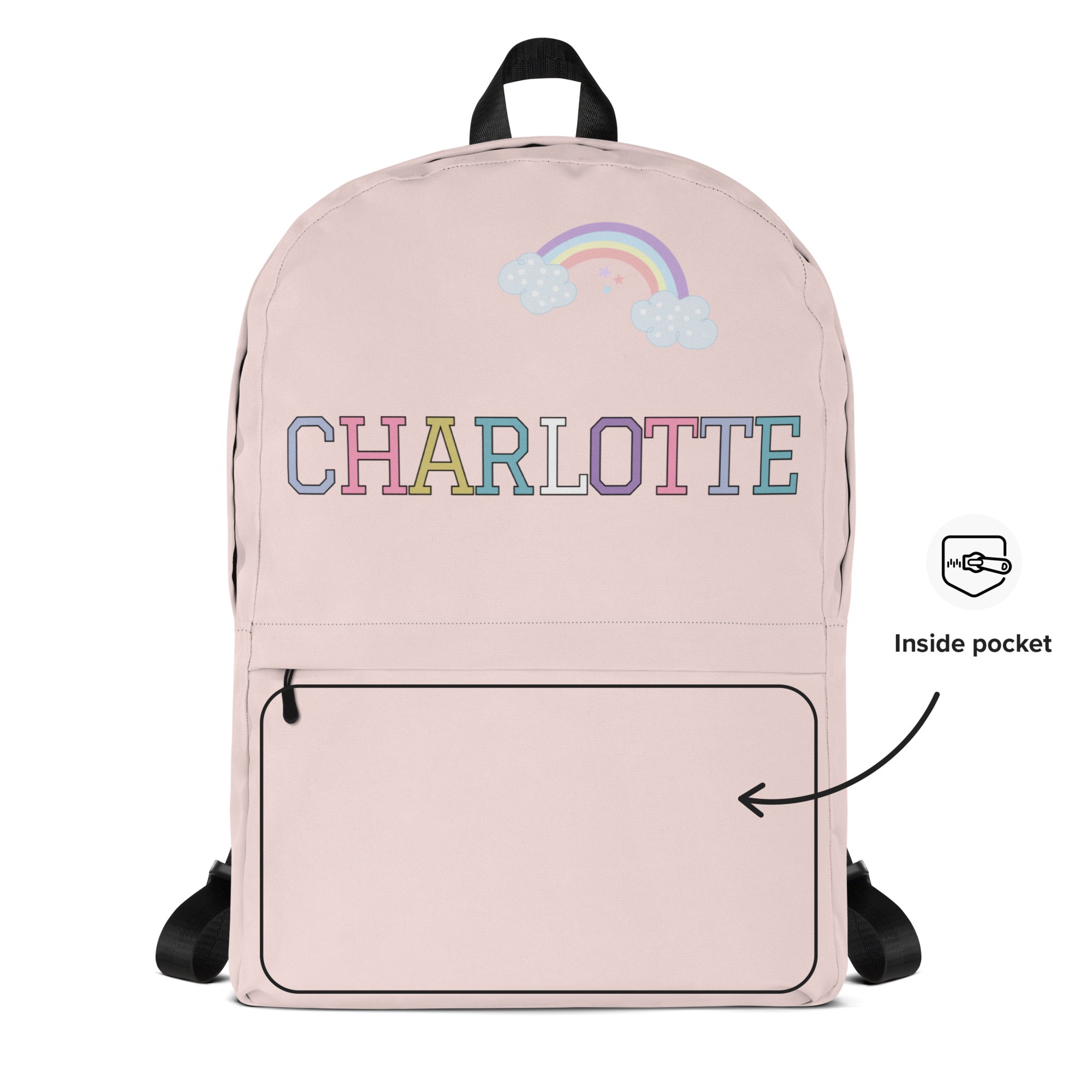 Girls Personalized Rainbow Backpack - Water-Resistant School Bag With Adjustable Padded Straps & Breathable Mesh Back