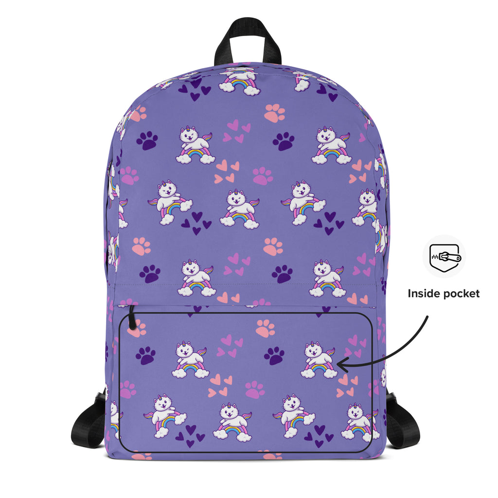 Girls Purple Caticorn Backpack - Water-Resistant School Bag With Adjustable Padded Straps & Breathable Mesh Back