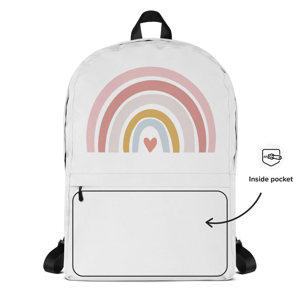 Girls Custom Name Boho Rainbow Backpack - Water-Resistant School Bag With Adjustable Padded Straps & Breathable Mesh Back