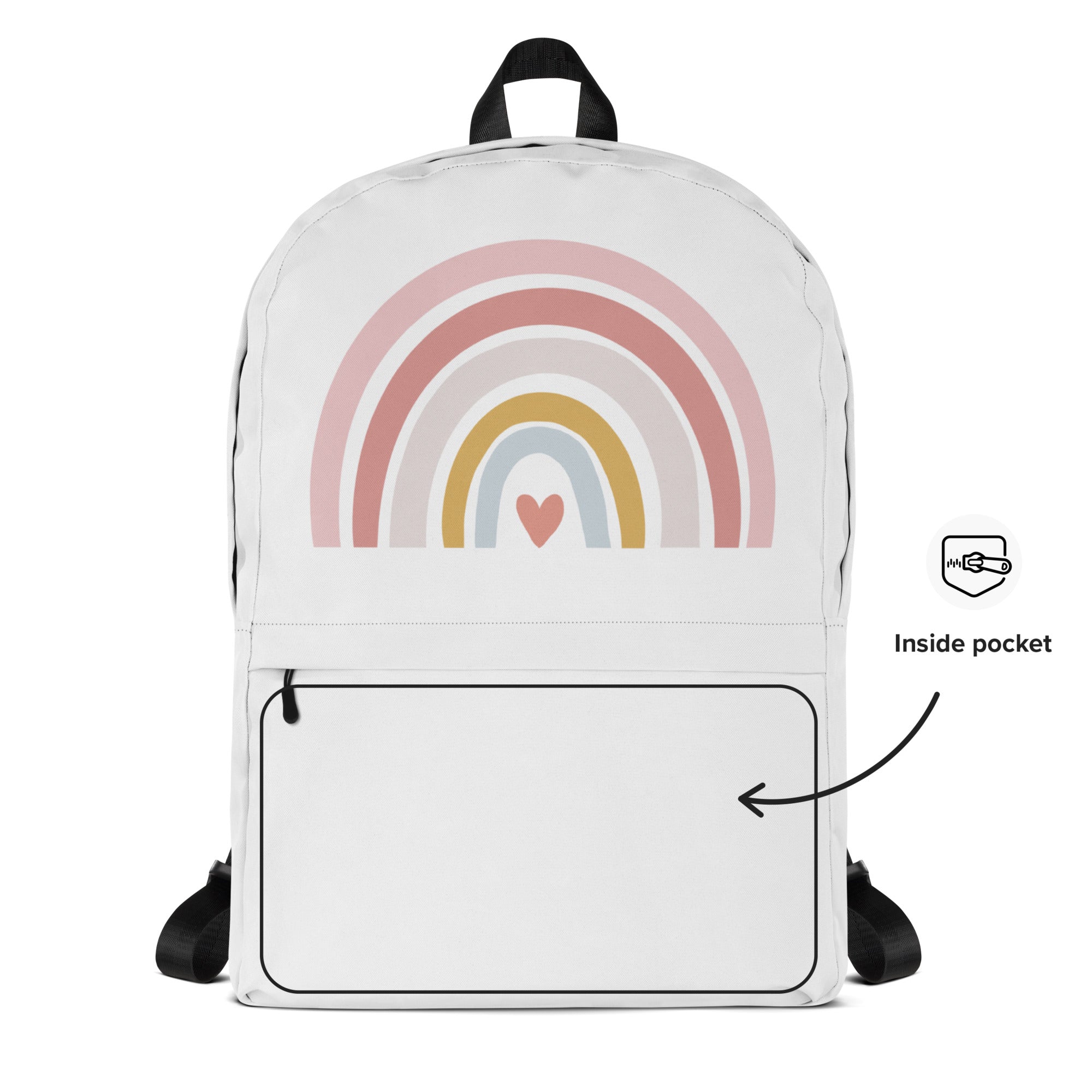Girls Custom Name Boho Rainbow Backpack - Water-Resistant School Bag With Adjustable Padded Straps & Breathable Mesh Back