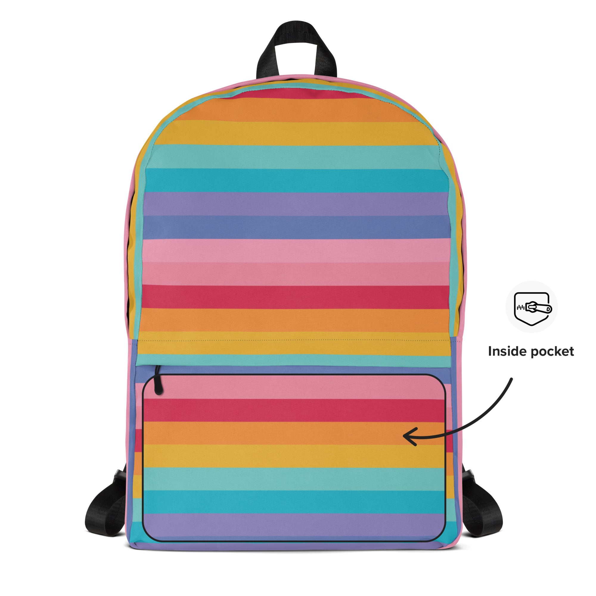 Girls Rainbow Stripe Backpack - Water-Resistant School Bag With Adjustable Padded Straps & Breathable Mesh Back