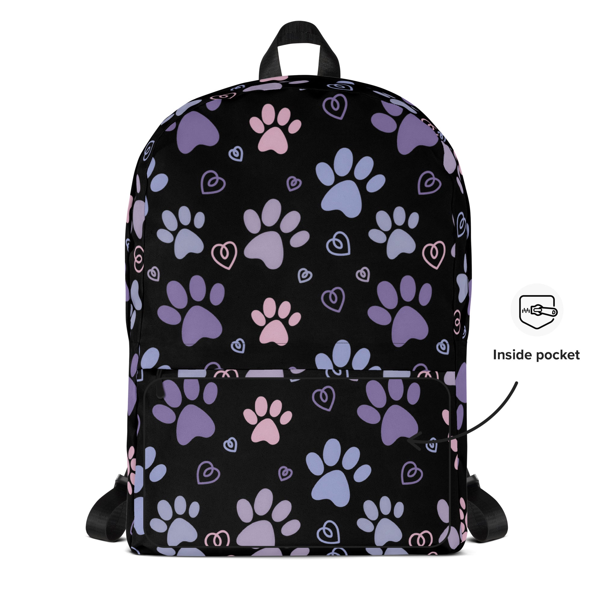 Girls Black Paw Print Backpack - Water-Resistant School Bag With Adjustable Padded Straps & Breathable Mesh Back