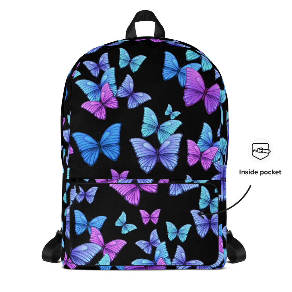 Girls Vibrant Butterfly Backpack - Water-Resistant School Bag With Adjustable Padded Straps & Breathable Mesh Back