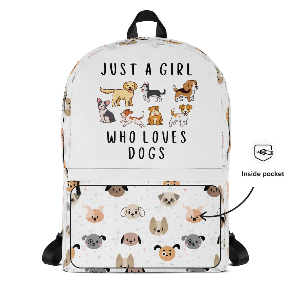 Girls 'Just A Girl Who Loves Dogs' Dog Face Backpack - Water-Resistant School Bag With Adjustable Padded Straps & Breathable Mesh Back