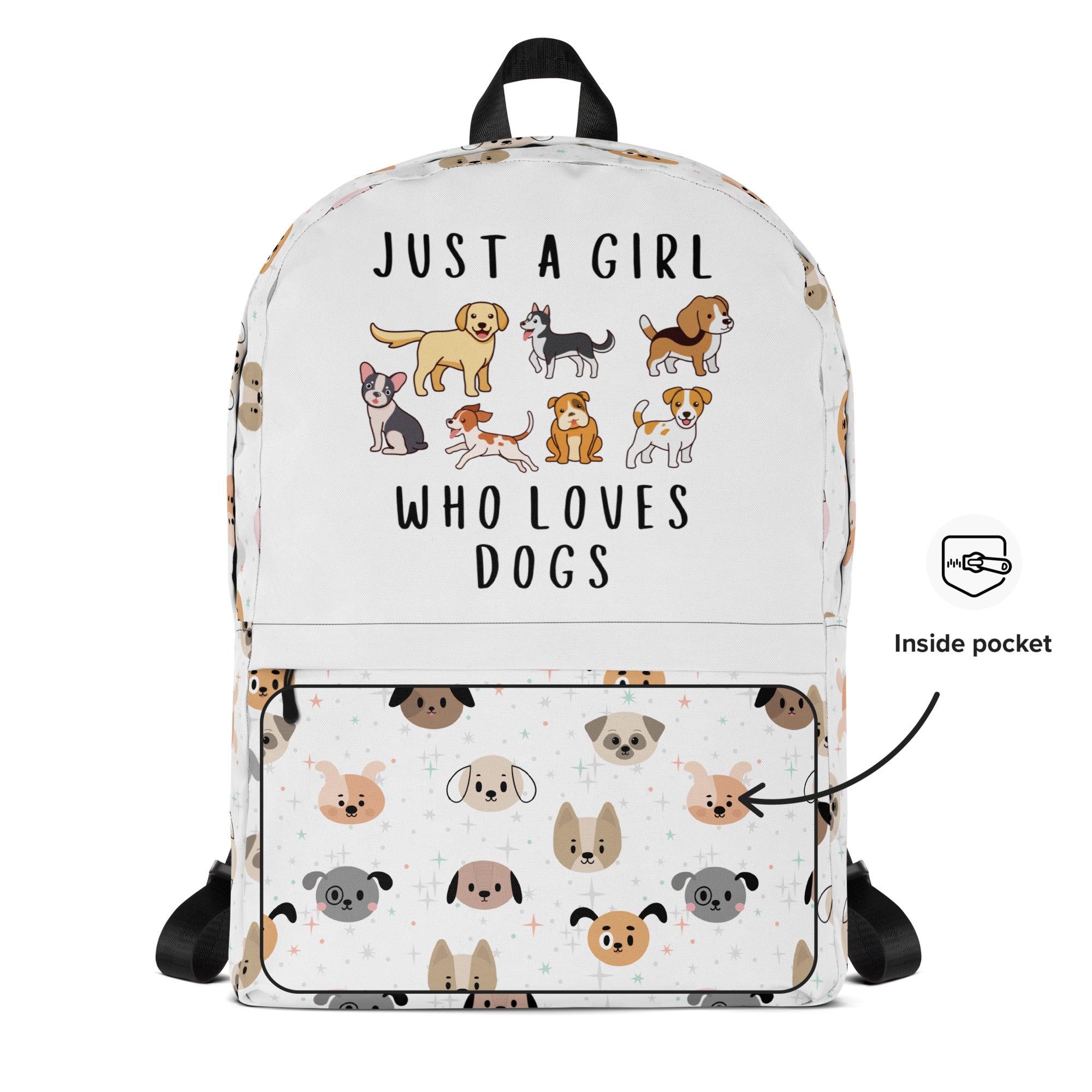 Girls 'Just A Girl Who Loves Dogs' Dog Face Backpack - Water-Resistant School Bag With Adjustable Padded Straps & Breathable Mesh Back