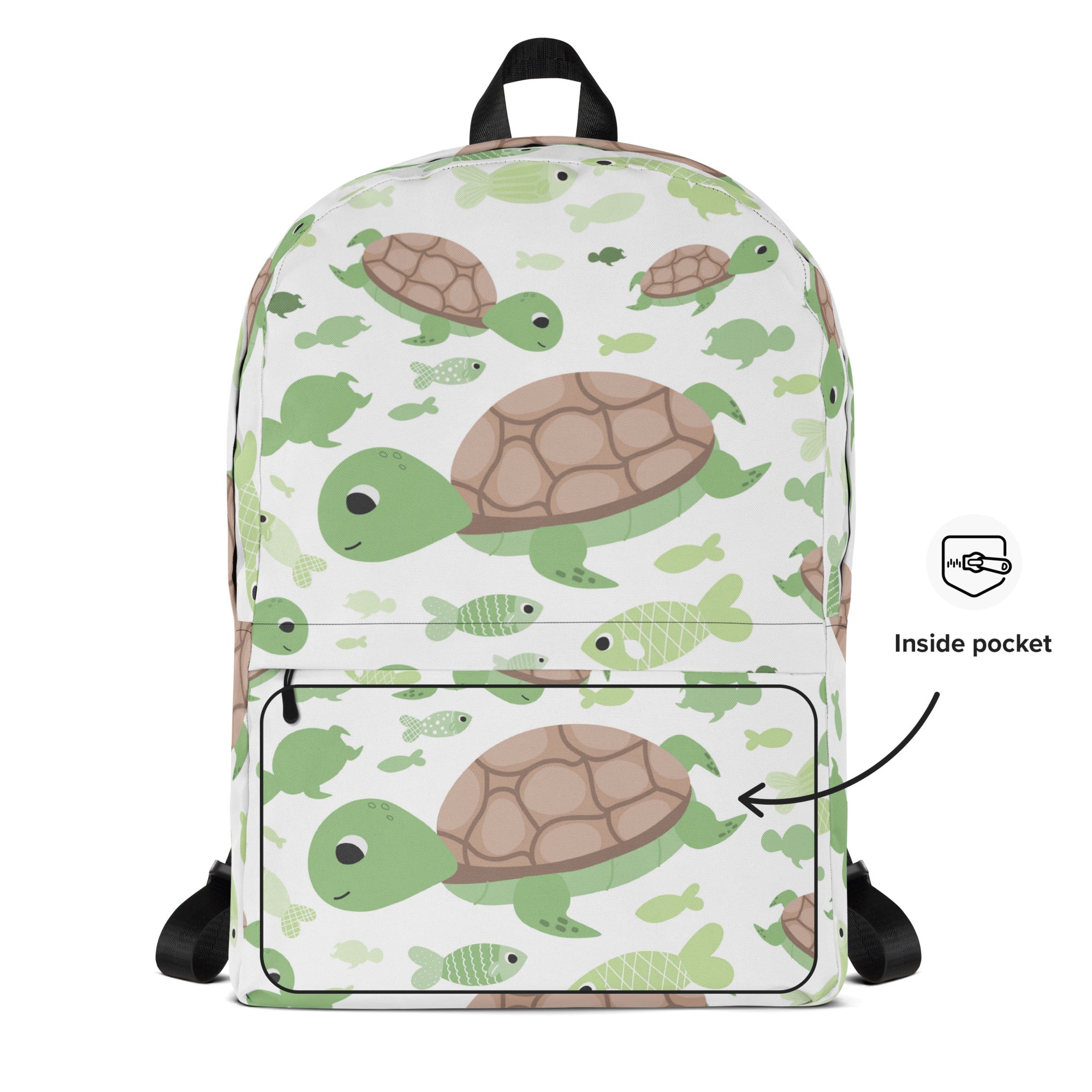 Kids Custom Name Green Sea Turtle Backpack - Water-Resistant School Bag With Adjustable Padded Straps & Breathable Mesh Back