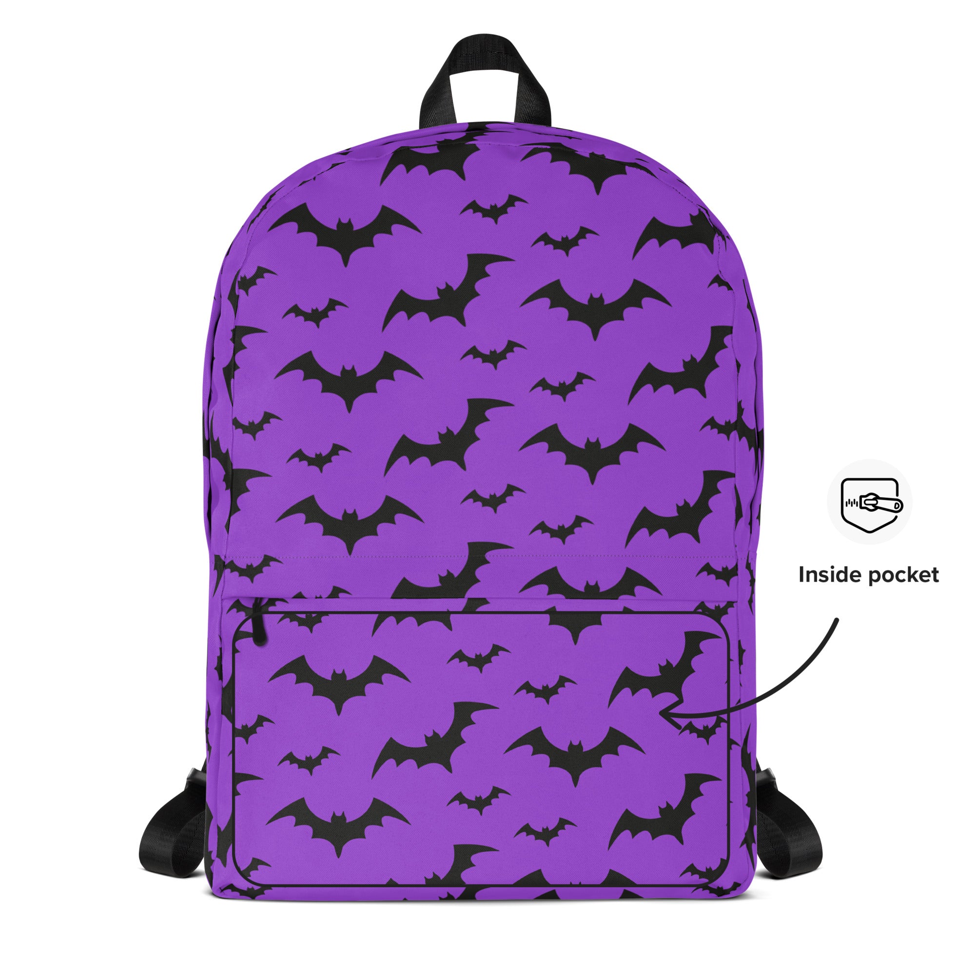 Kids Purple Bats Backpack - Water-Resistant School Bag With Adjustable Padded Straps & Breathable Mesh Back
