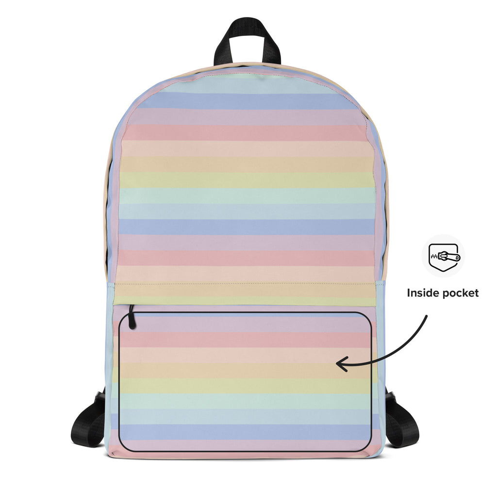 Girls Pastel Rainbow Stripe Backpack - Water-Resistant School Bag With Adjustable Padded Straps & Breathable Mesh Back