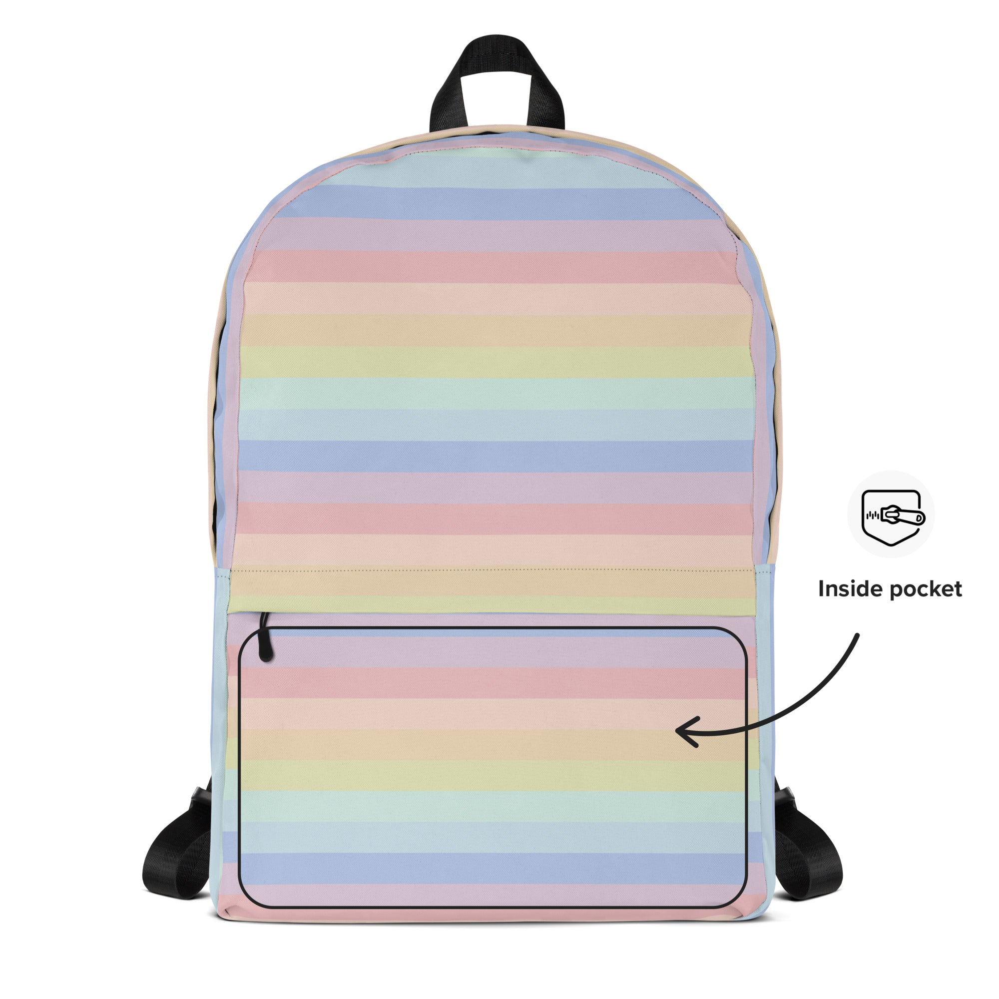 Girls Pastel Rainbow Stripe Backpack - Water-Resistant School Bag With Adjustable Padded Straps & Breathable Mesh Back