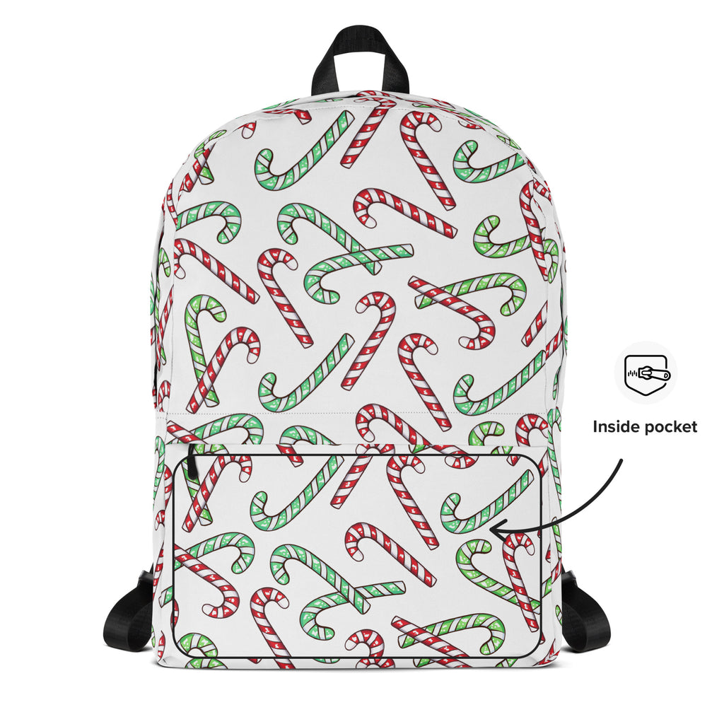 Kids Red & Green Candy Cane Christmas Backpack - Water-Resistant School Bag With Adjustable Padded Straps & Breathable Mesh Back