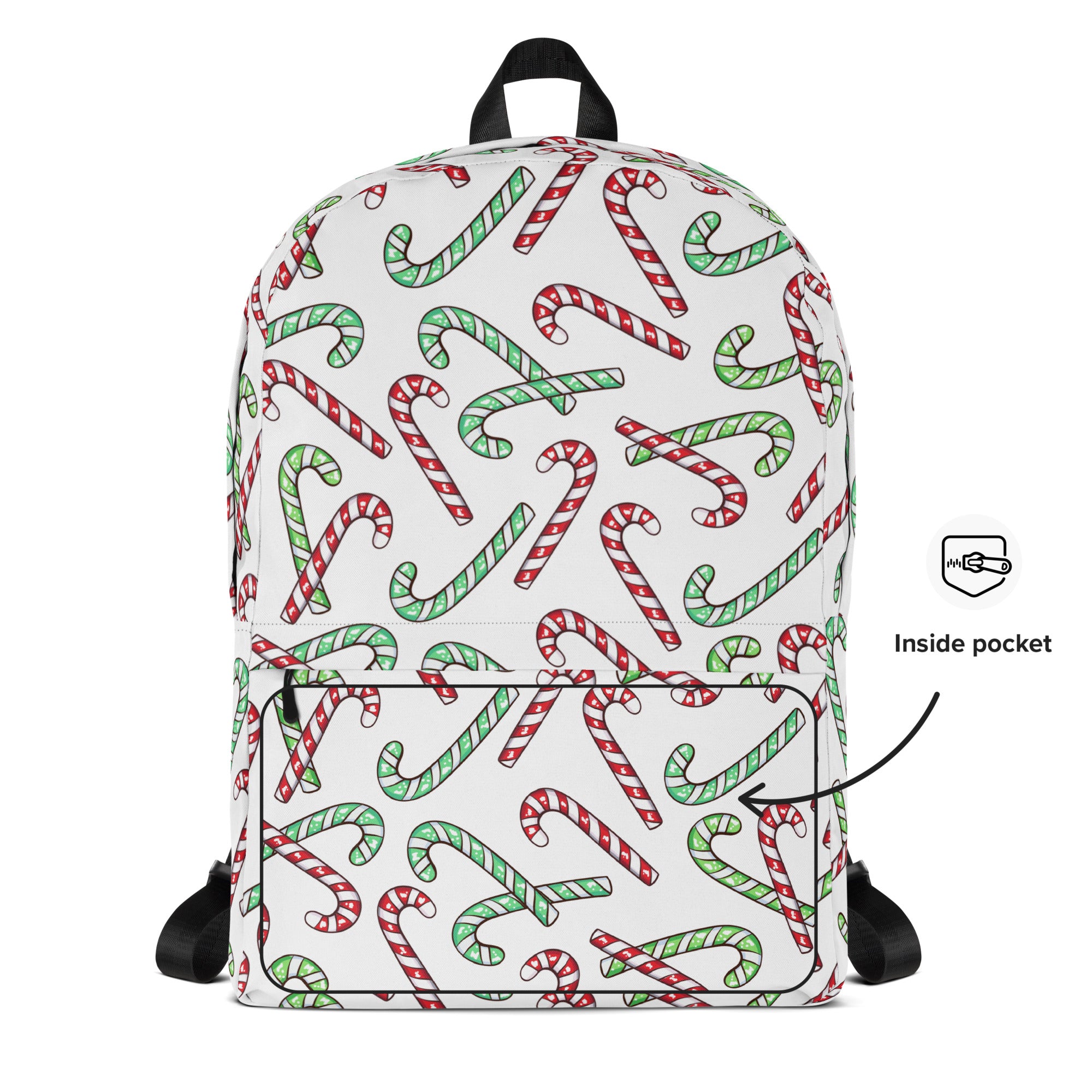 Kids Red & Green Candy Cane Christmas Backpack - Water-Resistant School Bag With Adjustable Padded Straps & Breathable Mesh Back