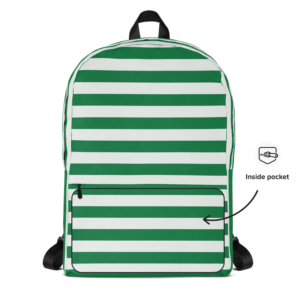 Kids Striped Green Christmas Backpack - Water-Resistant School Bag With Adjustable Padded Straps & Breathable Mesh Back