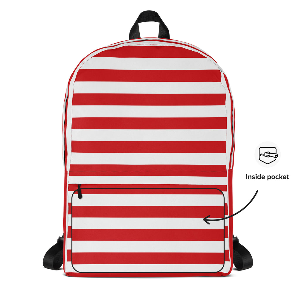 Kids Striped Red Christmas Backpack - Water-Resistant School Bag With Adjustable Padded Straps & Breathable Mesh Back