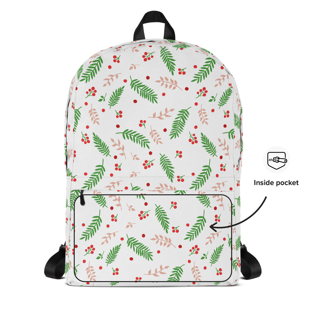 Kids Christmas Holly Leaves Backpack - Water-Resistant School Bag With Adjustable Padded Straps & Breathable Mesh Back