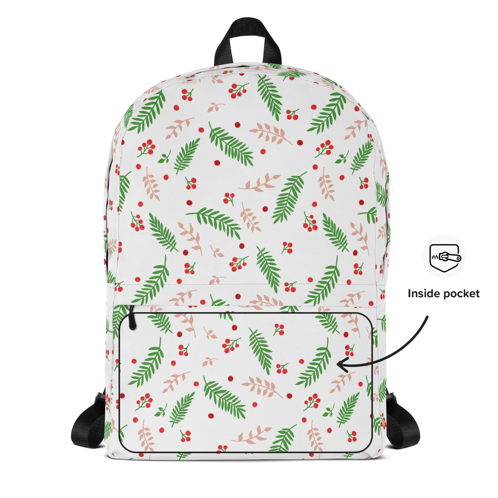 Kids Christmas Holly Leaves Backpack - Water-Resistant School Bag With Adjustable Padded Straps & Breathable Mesh Back