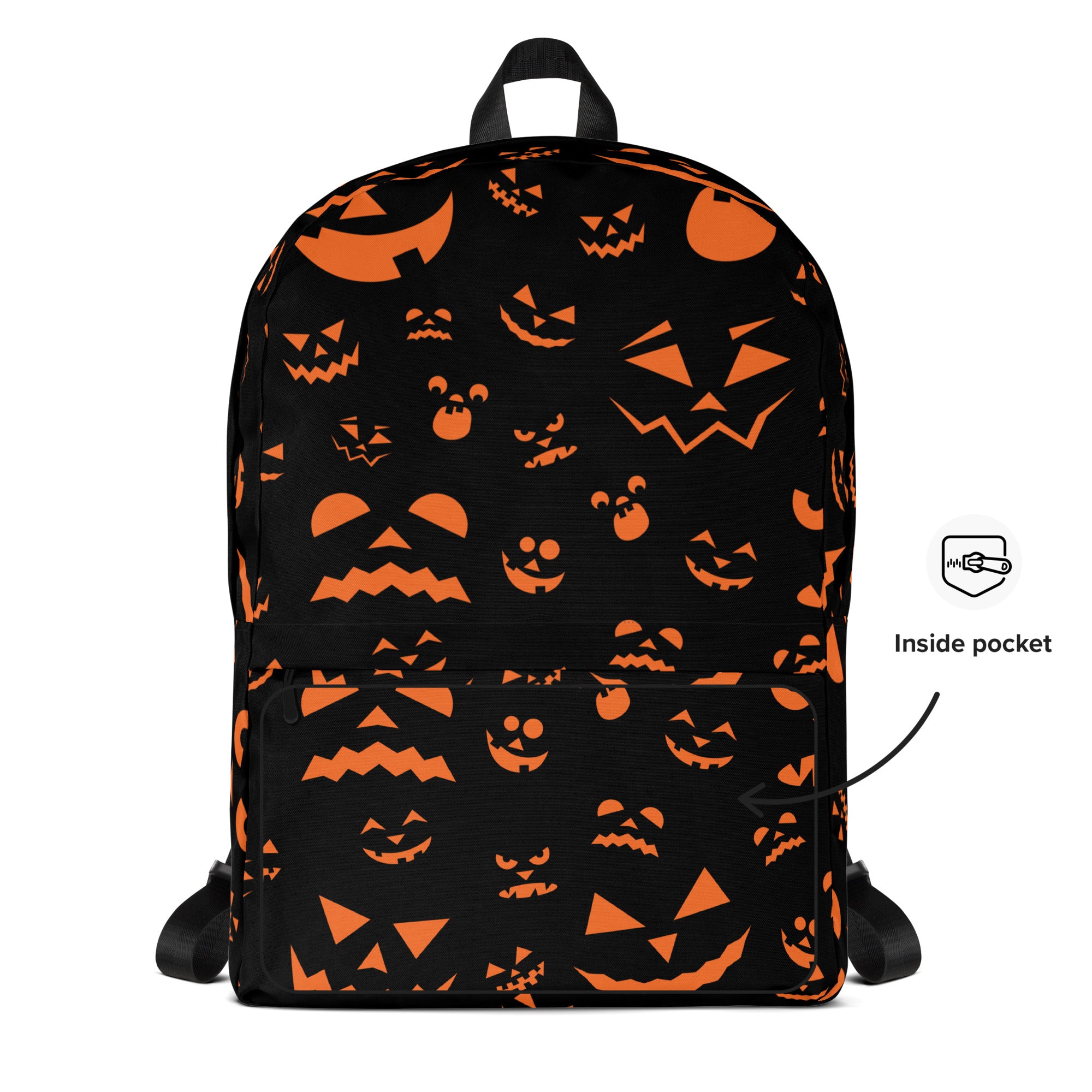 Kids Orange Jack-O’-Lantern Halloween Backpack - Water-Resistant School Bag With Adjustable Padded Straps & Breathable Mesh Back