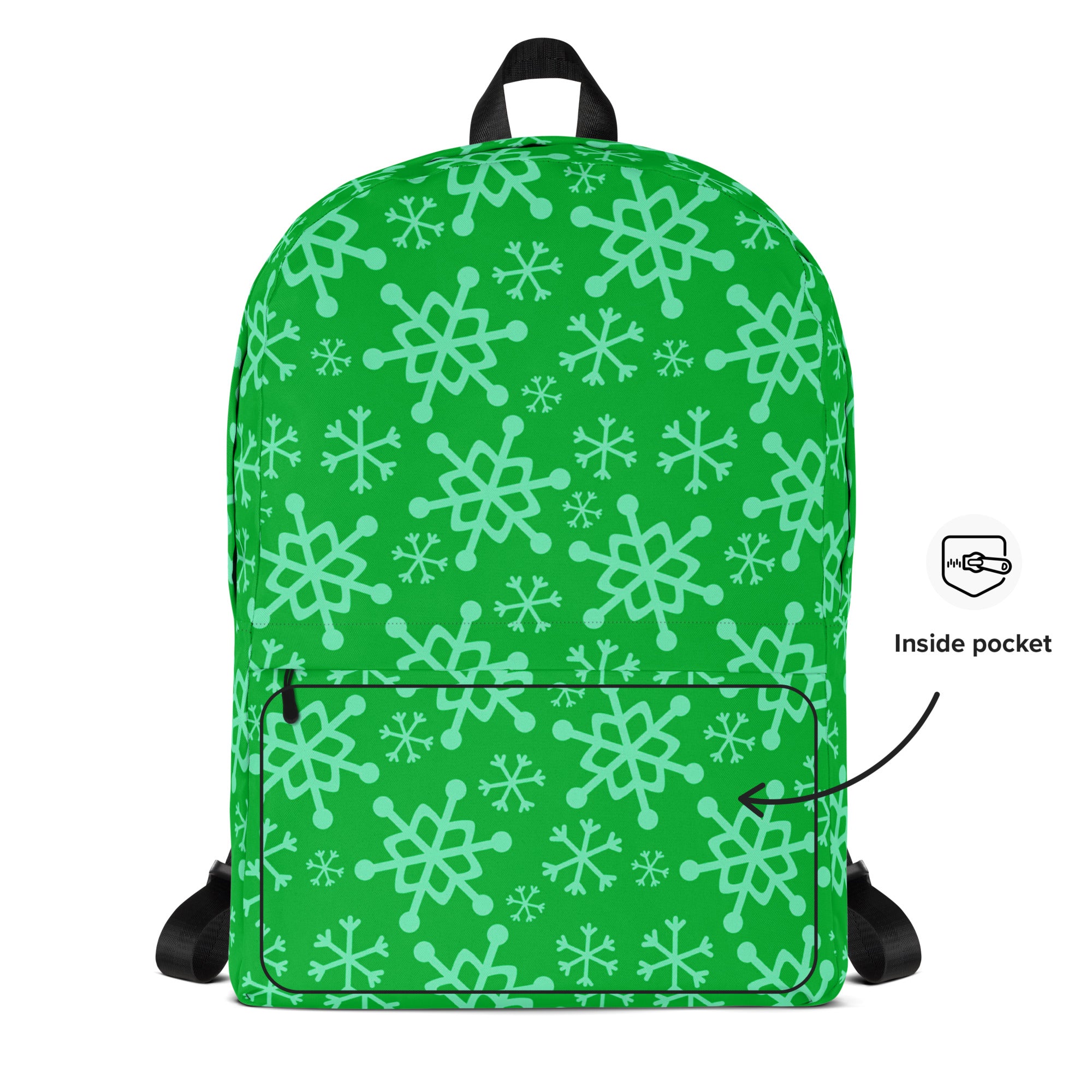 Kids Green Snowflake Backpack - Water-Resistant School Bag With Adjustable Padded Straps & Breathable Mesh Back
