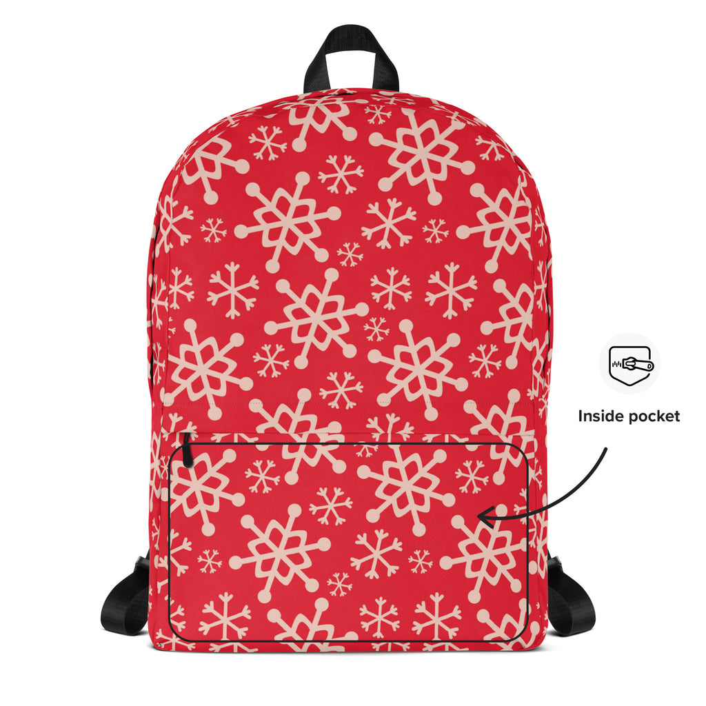 Kids Red Snowflake Backpack - Water-Resistant School Bag With Adjustable Padded Straps & Breathable Mesh Back