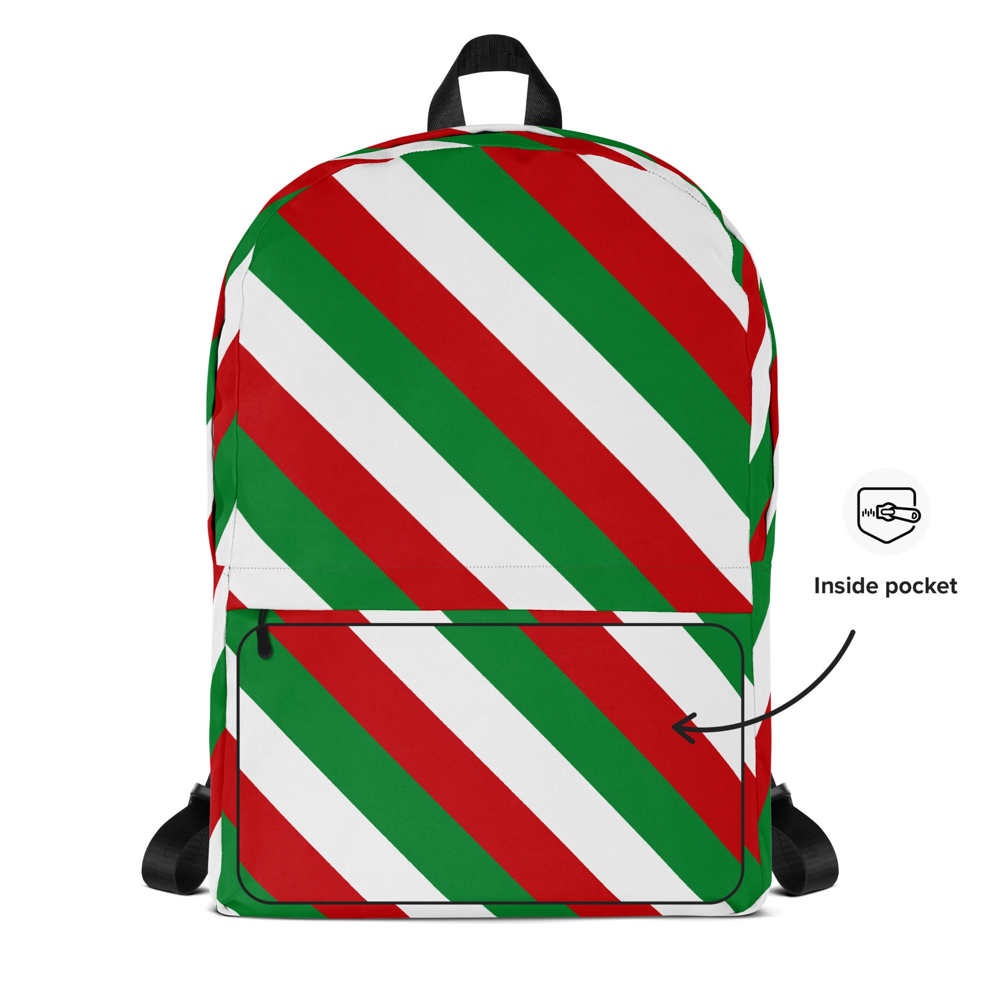Kids Christmas Candy Cane Stripe Backpack - Water-Resistant School Bag With Adjustable Padded Straps & Breathable Mesh Back