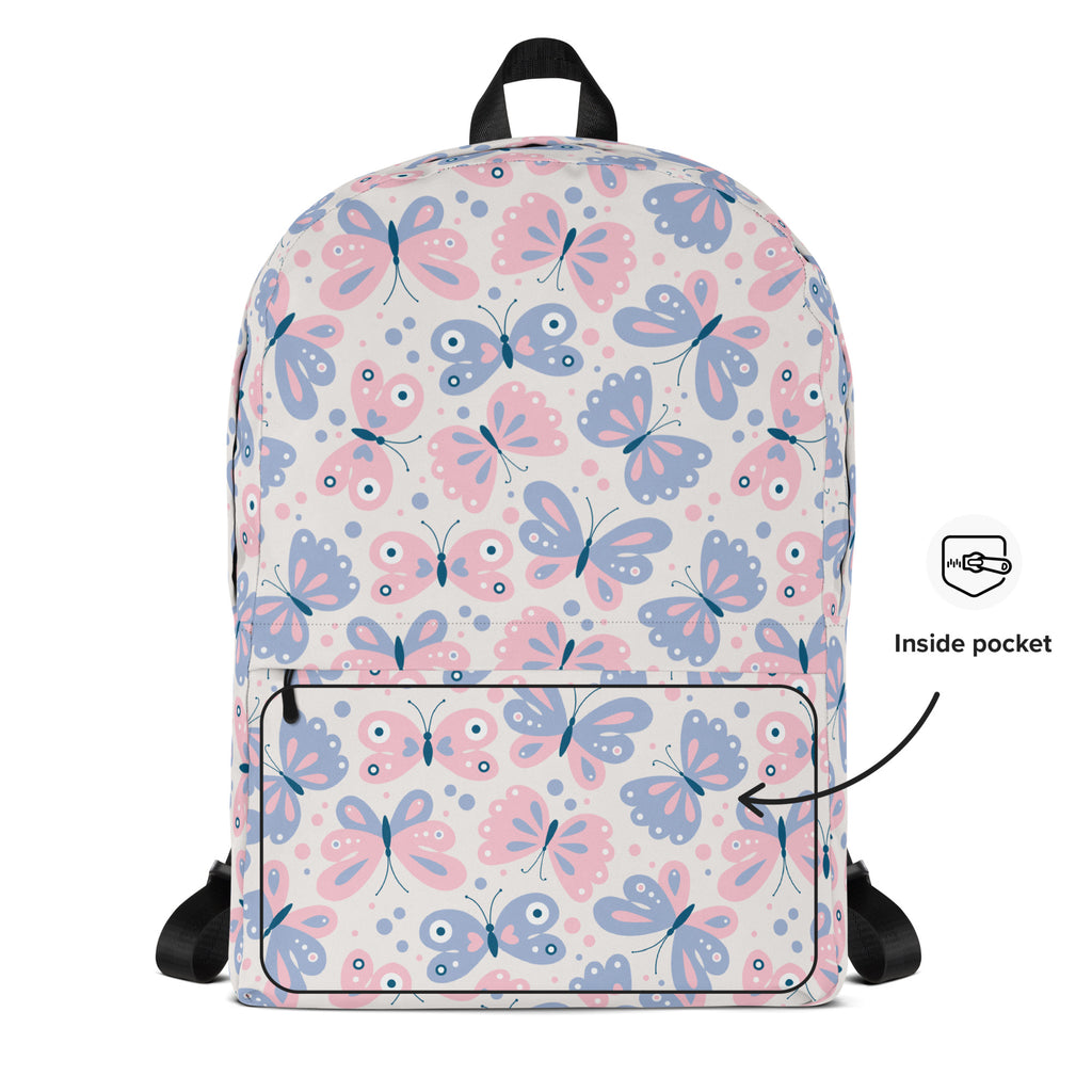 Girls Butterfly Print Backpack - Water-Resistant School Bag With Adjustable Padded Straps & Breathable Mesh Back