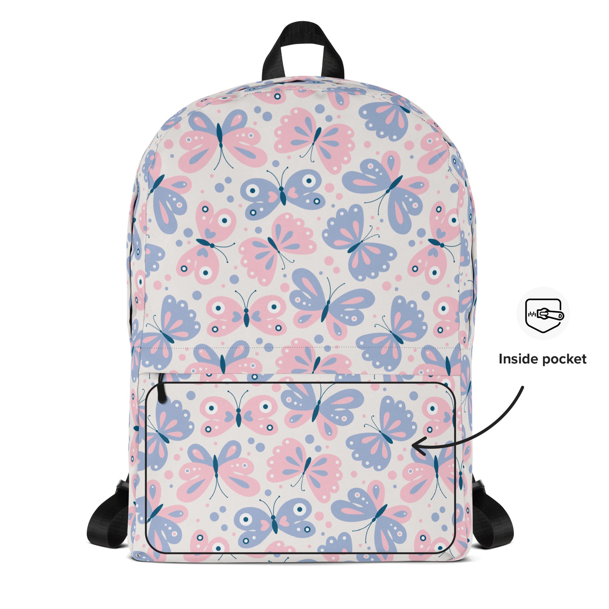 Girls Butterfly Print Backpack - Water-Resistant School Bag With Adjustable Padded Straps & Breathable Mesh Back