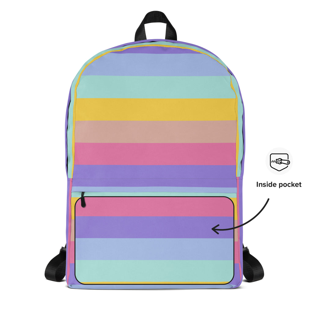 Girls Rainbow Stripe Backpack - Water-Resistant School Bag With Adjustable Padded Straps & Breathable Mesh Back
