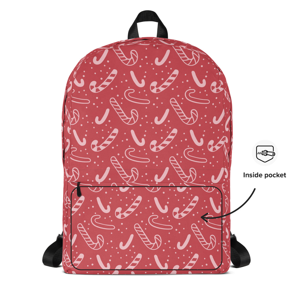 Kids Red Candy Cane Christmas Backpack - Water-Resistant School Bag With Adjustable Padded Straps & Breathable Mesh Back