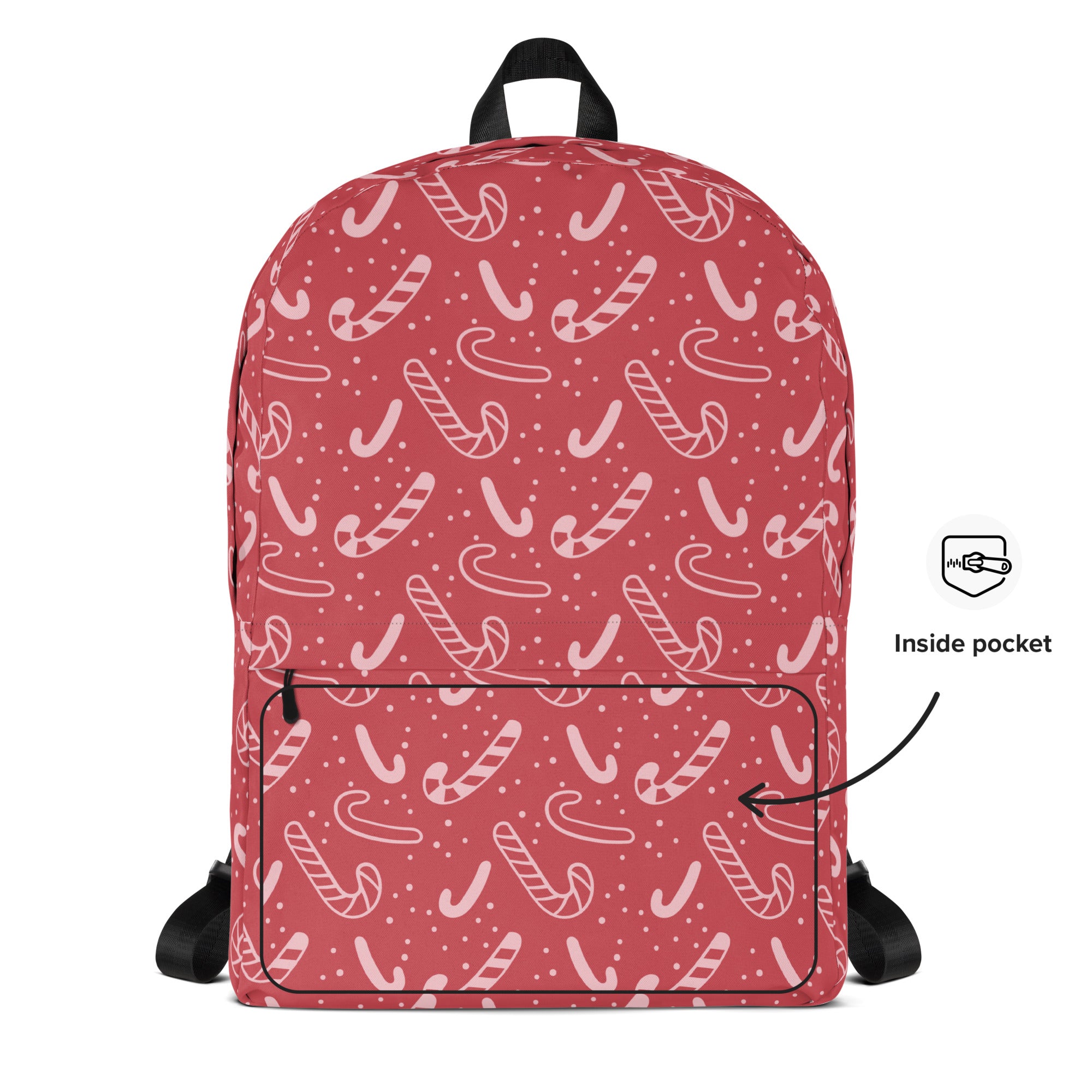 Kids Red Candy Cane Christmas Backpack - Water-Resistant School Bag With Adjustable Padded Straps & Breathable Mesh Back
