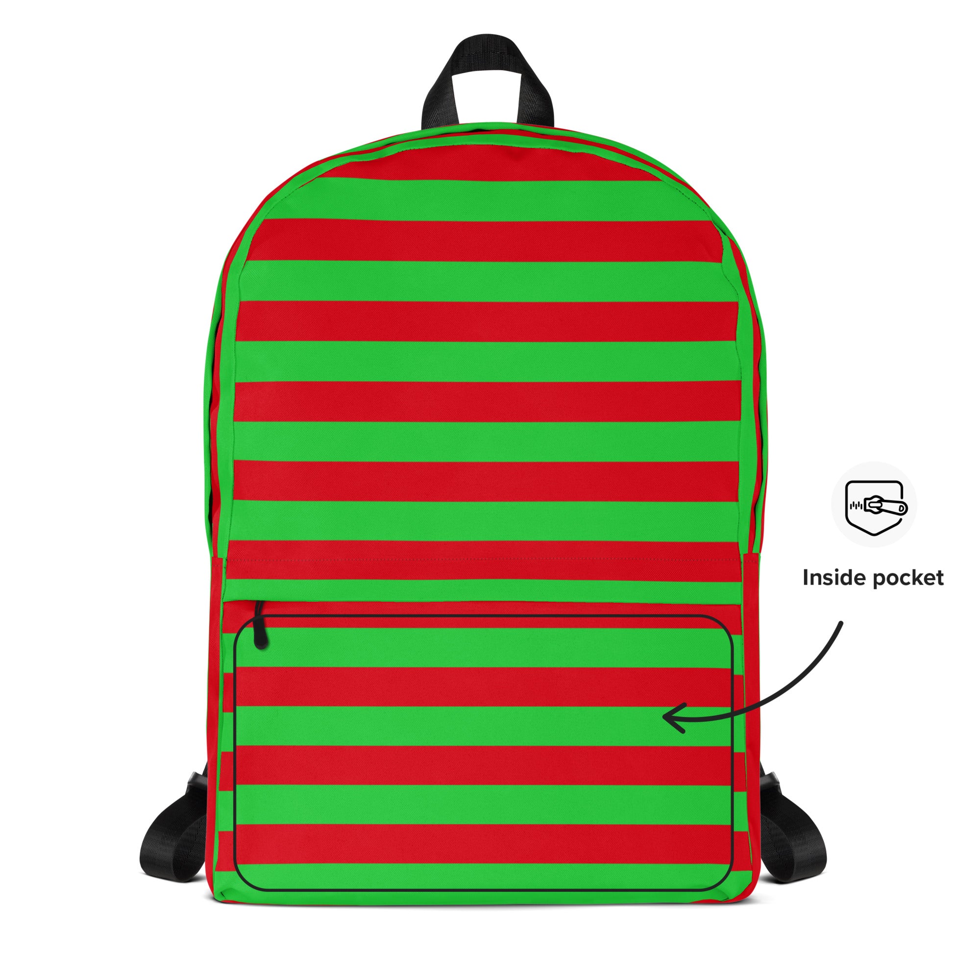 Kids Striped Red & Green Christmas Backpack - Water-Resistant School Bag With Adjustable Padded Straps & Breathable Mesh Back