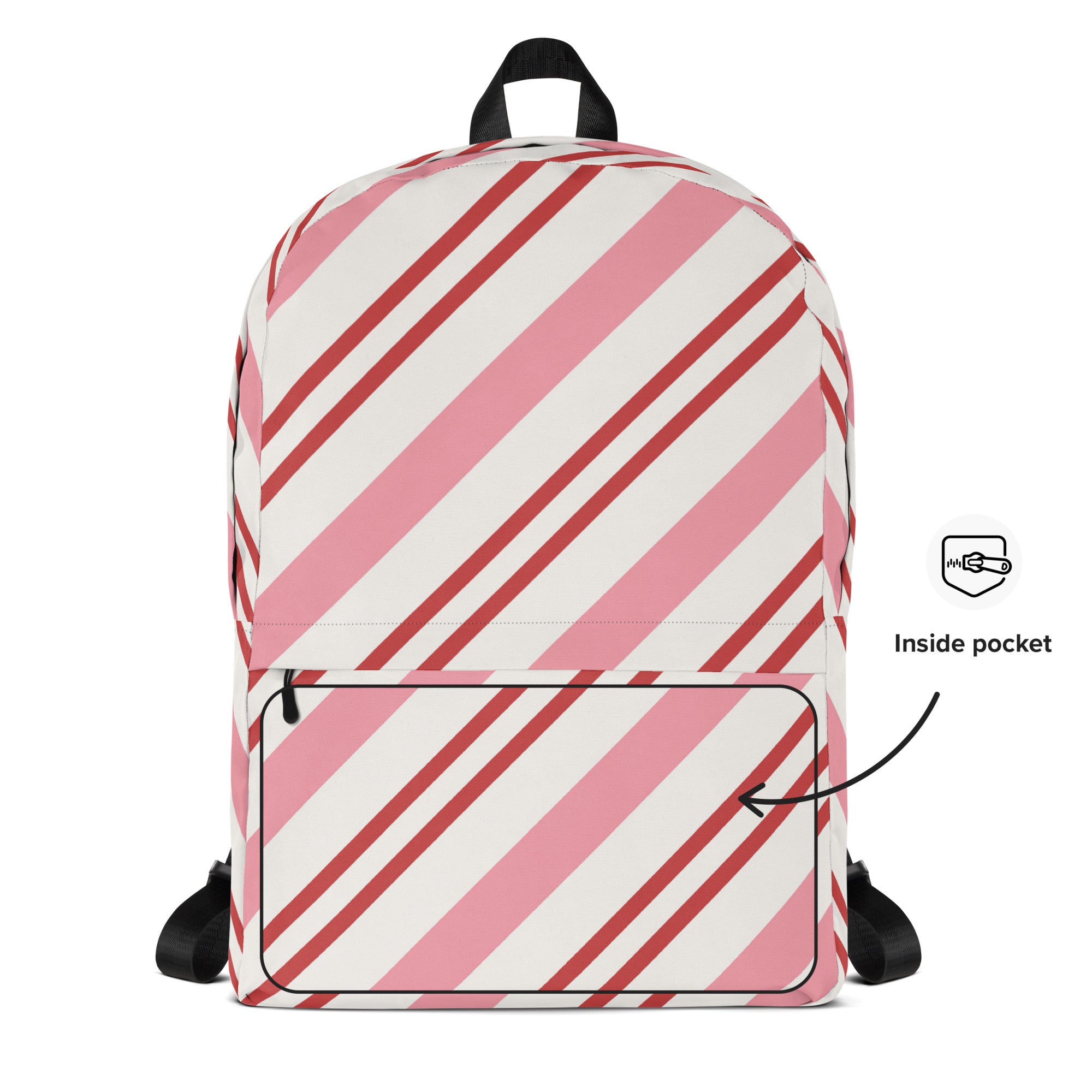 Girls Pink Candy Cane Stripes Christmas Backpack - Water-Resistant School Bag With Adjustable Padded Straps & Breathable Mesh Back