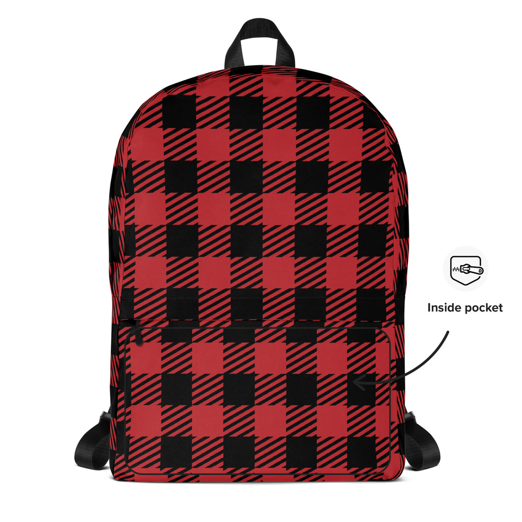 Kids Red Buffalo Plaid Backpack - Water-Resistant School Bag With Adjustable Padded Straps & Breathable Mesh Back