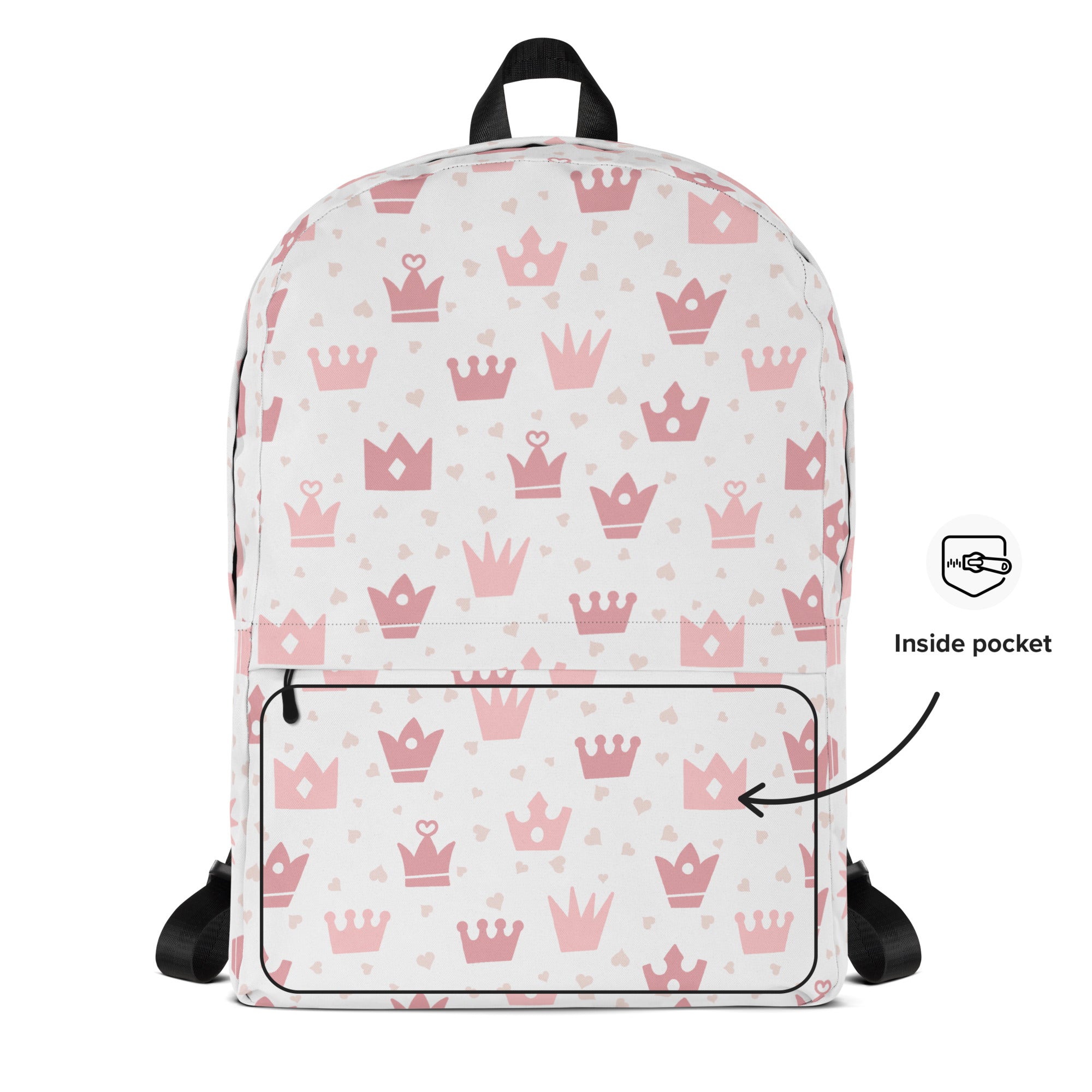Girls Pink Crowns Backpack - Water-Resistant School Bag With Adjustable Padded Straps & Breathable Mesh Back