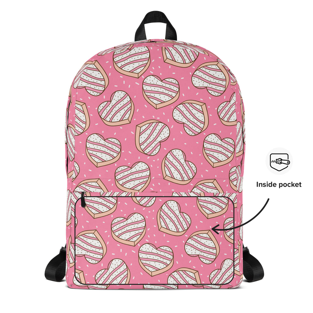 Girls Pink Heart Cookies Backpack - Water-Resistant School Bag With Adjustable Padded Straps & Breathable Mesh Back