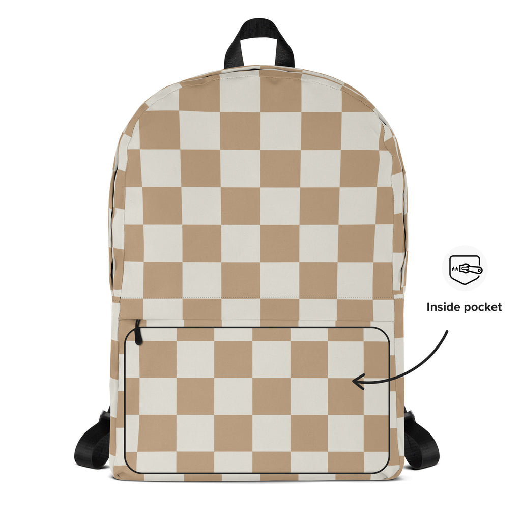 Kids Neutral Checkerboard Backpack - Water-Resistant School Bag With Adjustable Padded Straps & Breathable Mesh Back