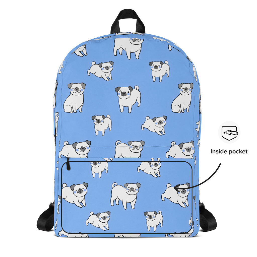 Kids Blue Pug Backpack - Water-Resistant School Bag With Adjustable Padded Straps & Breathable Mesh Back
