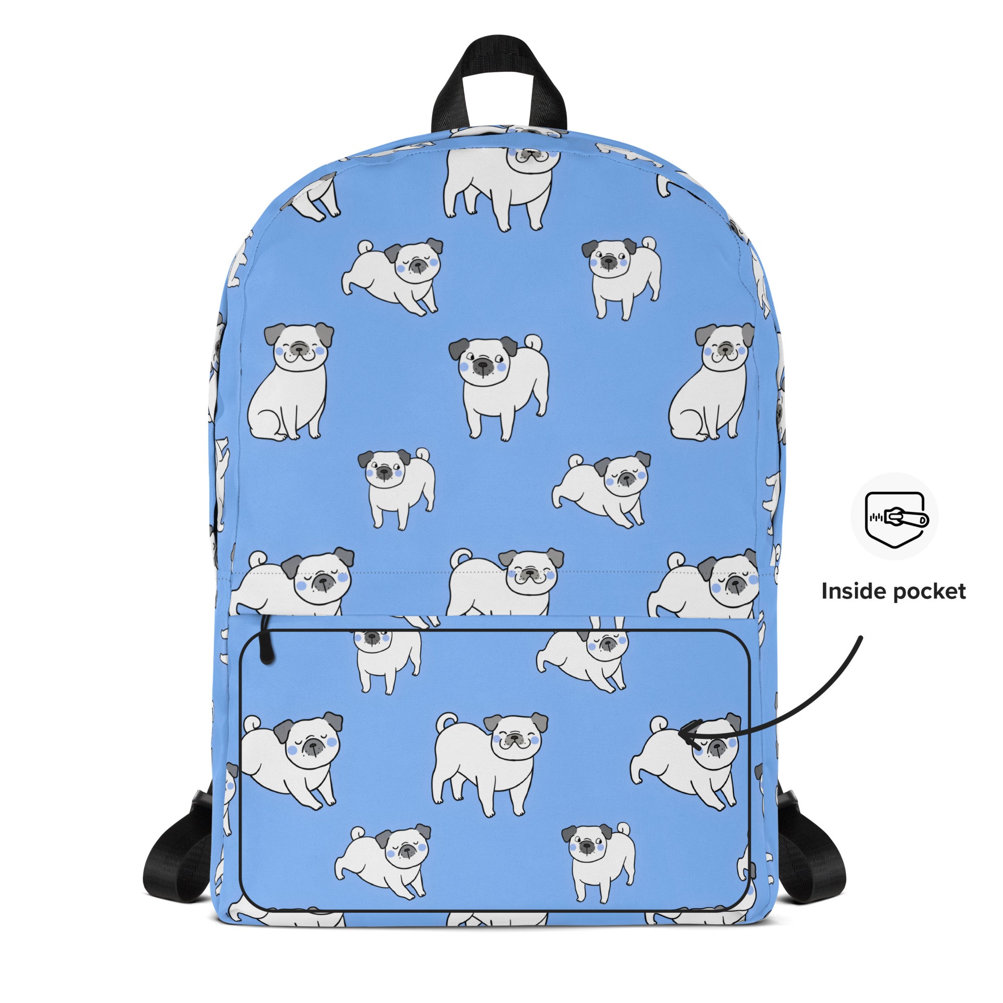 Kids Blue Pug Backpack - Water-Resistant School Bag With Adjustable Padded Straps & Breathable Mesh Back