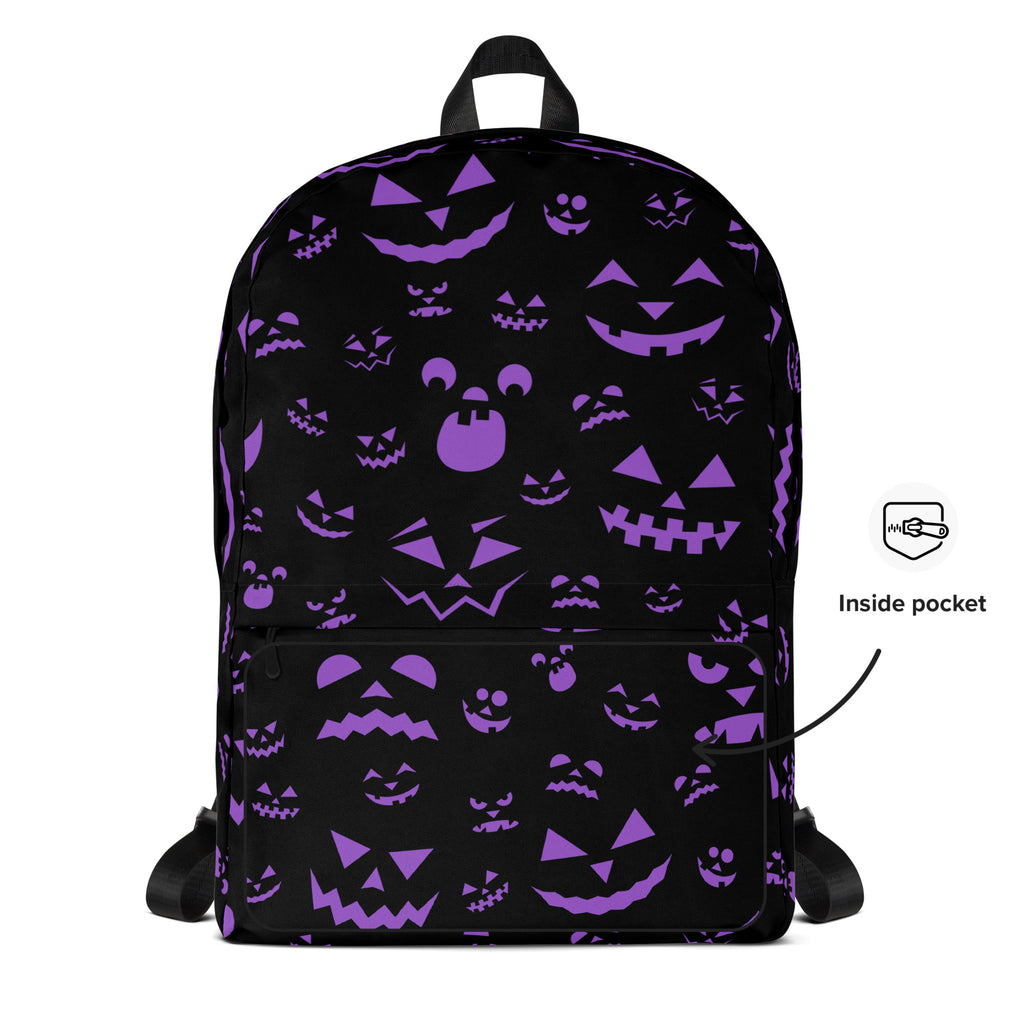 Kids Purple Jack-O’-Lantern Halloween Backpack - Water-Resistant School Bag With Adjustable Padded Straps & Breathable Mesh Back