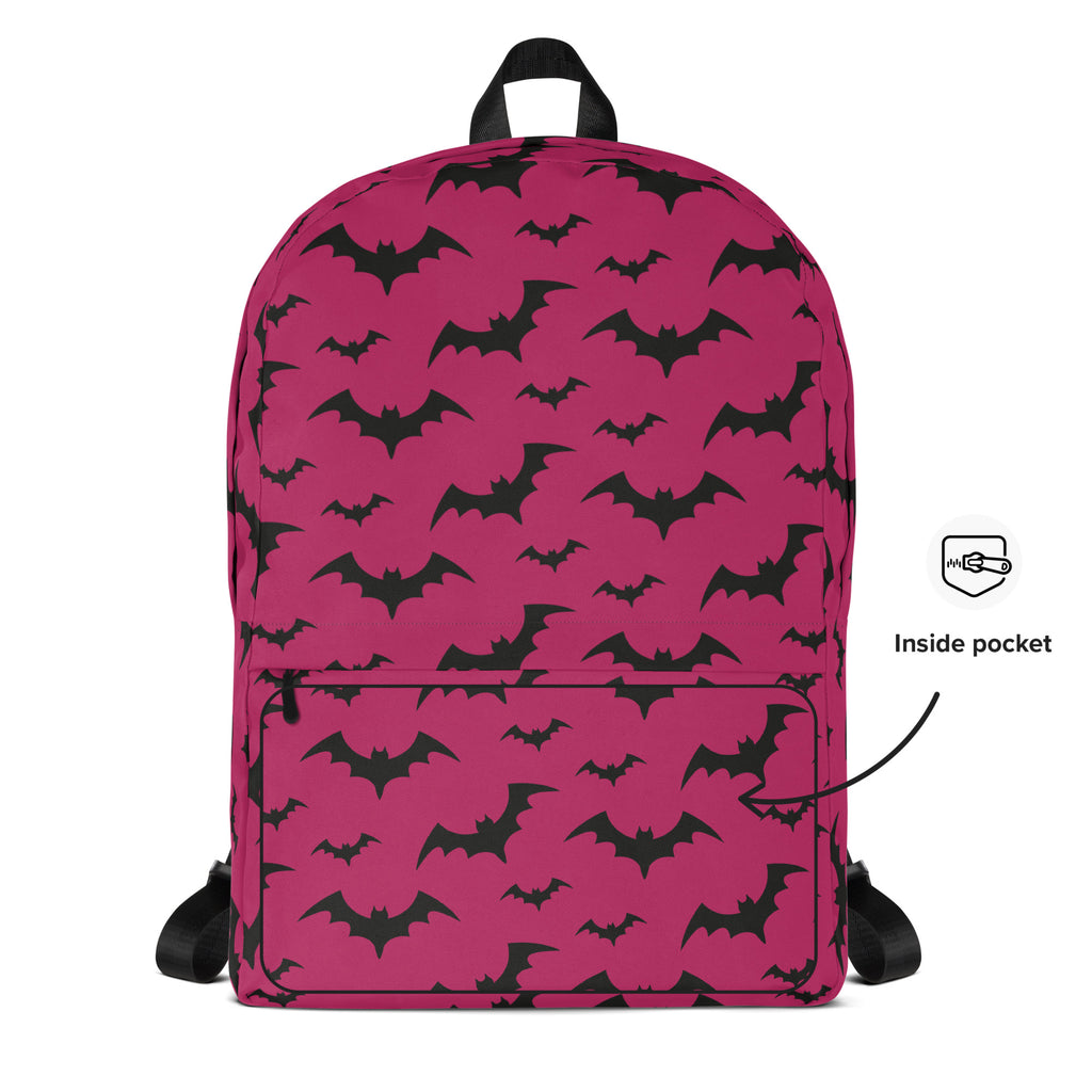 Girls Dark Pink Bats Backpack - Water-Resistant School Bag With Adjustable Padded Straps & Breathable Mesh Back