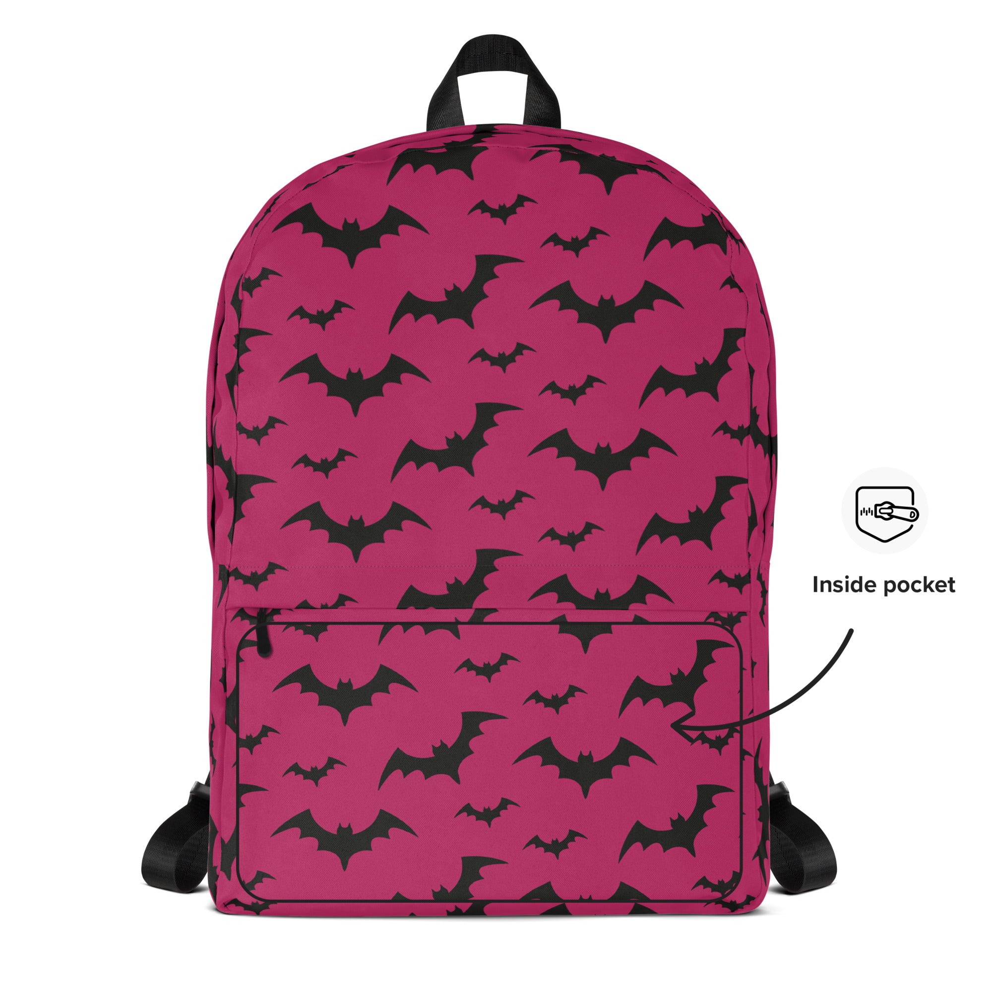 Girls Dark Pink Bats Backpack - Water-Resistant School Bag With Adjustable Padded Straps & Breathable Mesh Back