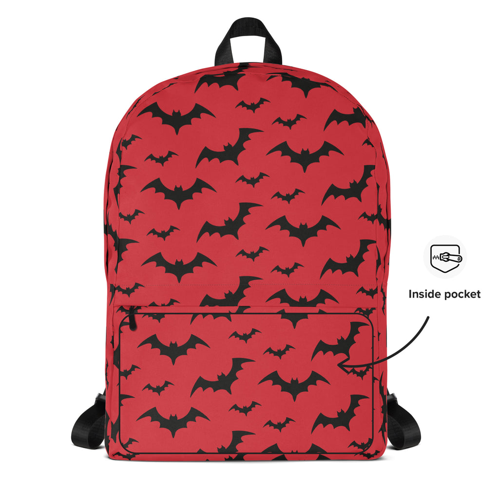 Kids Red Bats Backpack - Water-Resistant School Bag With Adjustable Padded Straps & Breathable Mesh Back