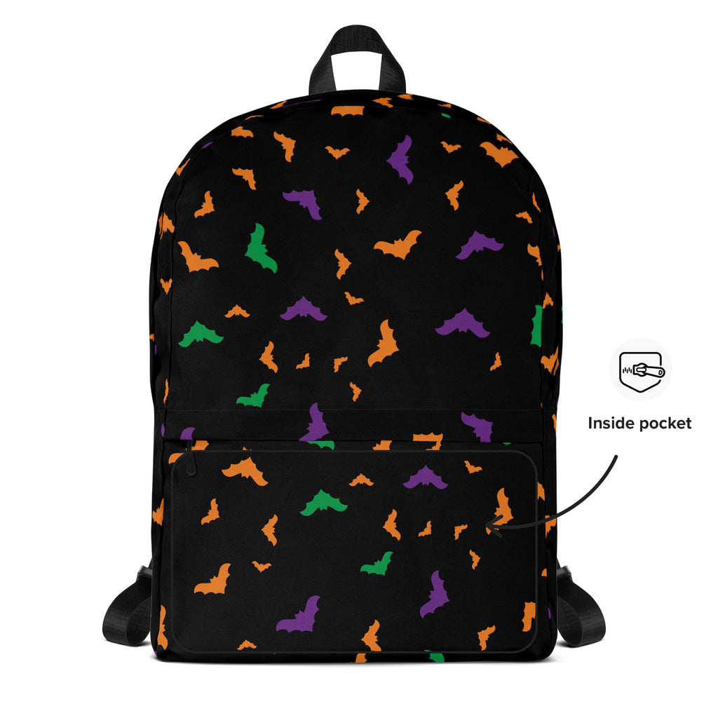 Kids Colorful Halloween Bat Backpack - Water-Resistant School Bag With Adjustable Padded Straps & Breathable Mesh Back