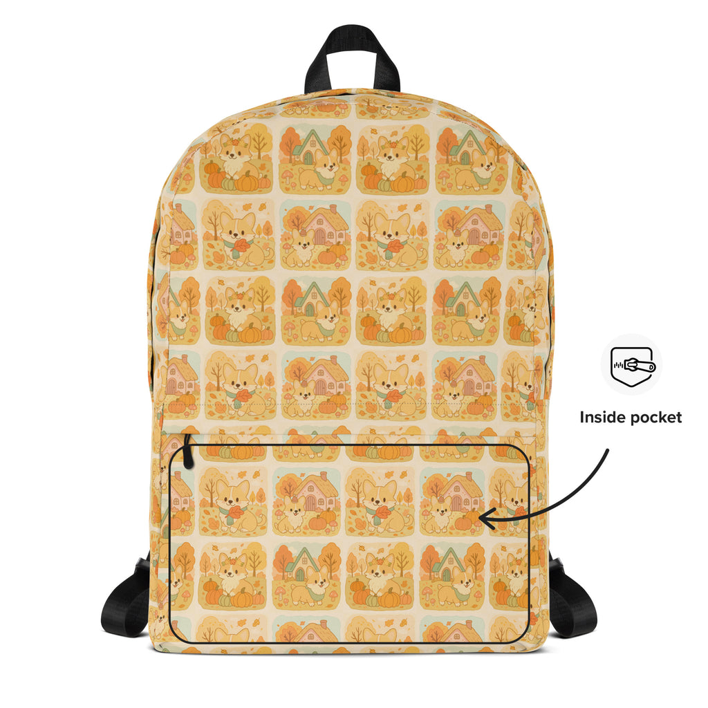 Kids Fall Corgi Backpack - Water-Resistant School Bag With Adjustable Padded Straps & Breathable Mesh Back