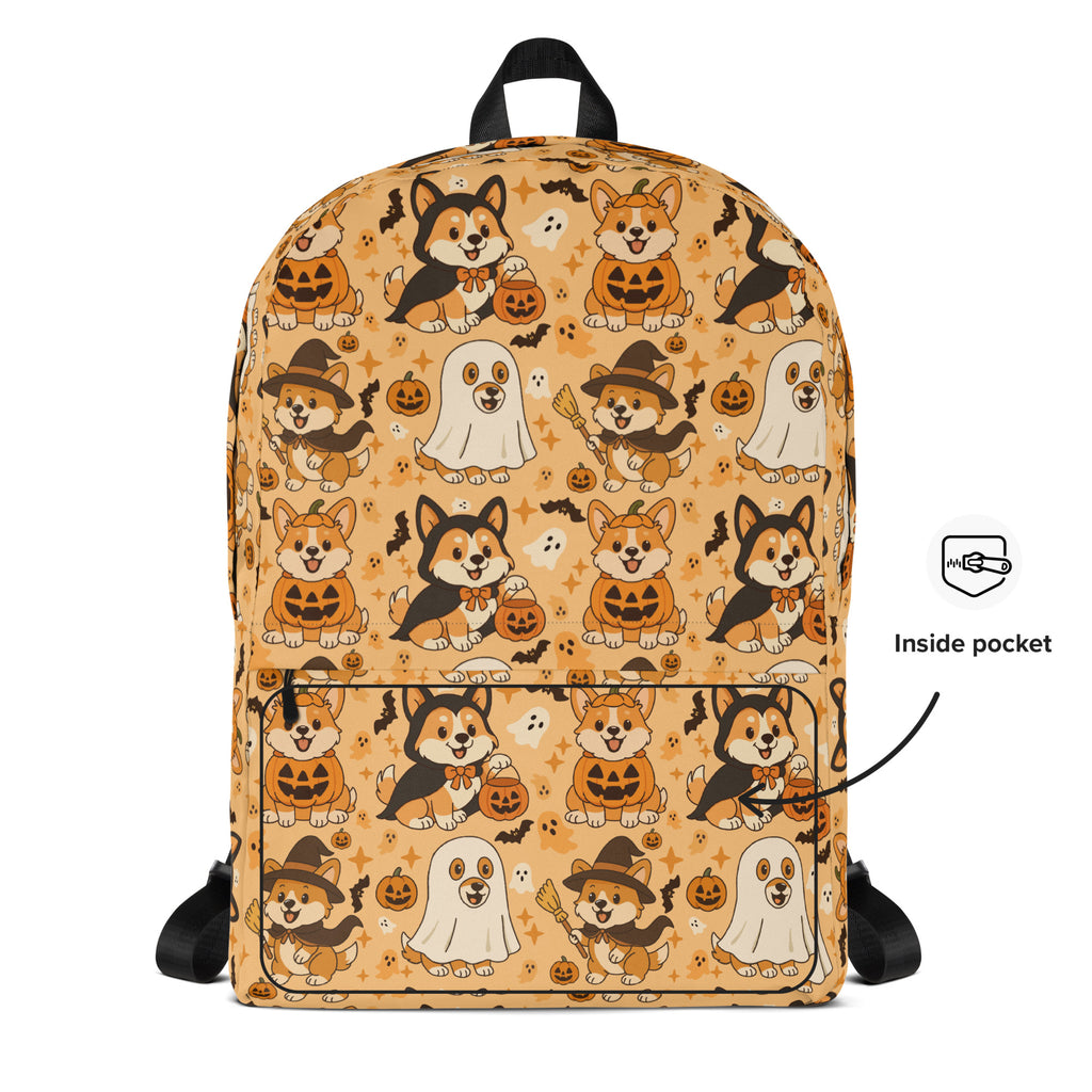 Kids Halloween Corgi Backpack - Water-Resistant School Bag With Adjustable Padded Straps & Breathable Mesh Back