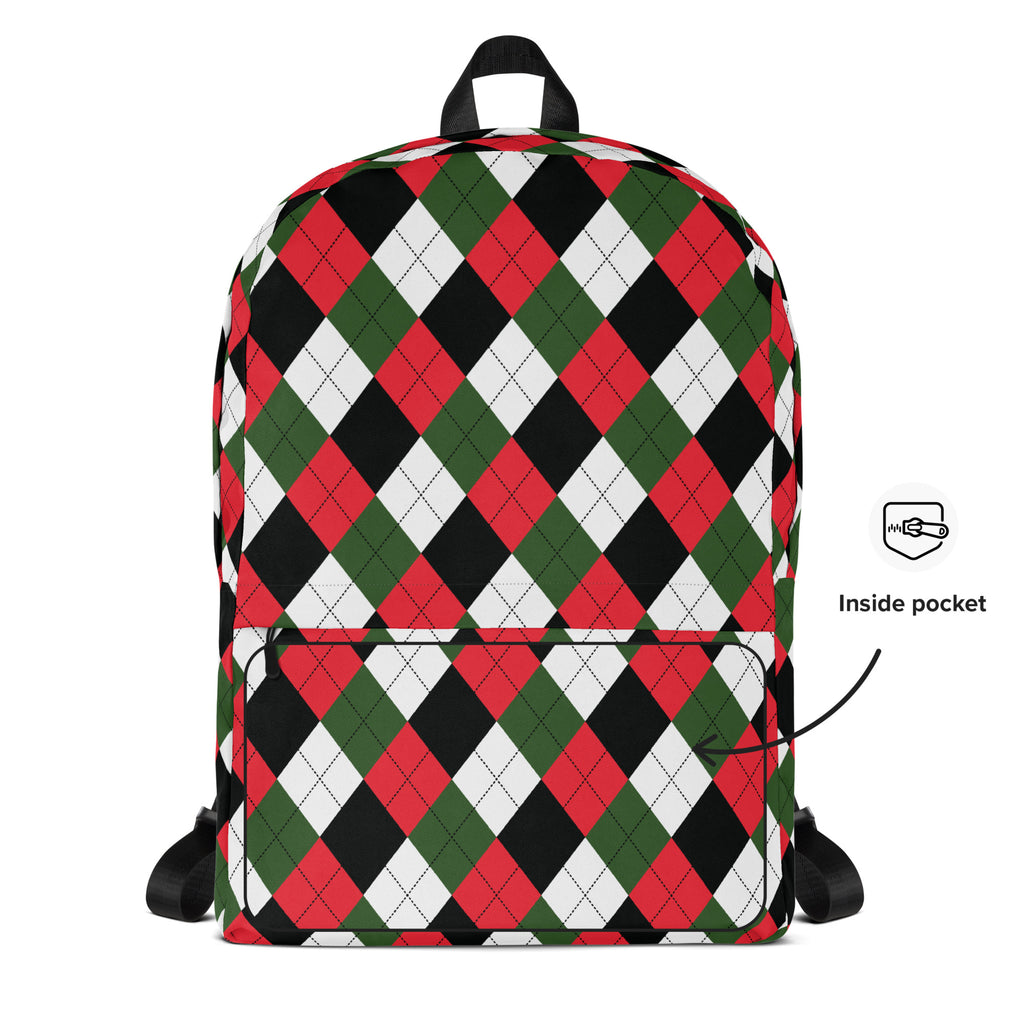 Kids Christmas Argyle Backpack - Water-Resistant School Bag With Adjustable Padded Straps & Breathable Mesh Back