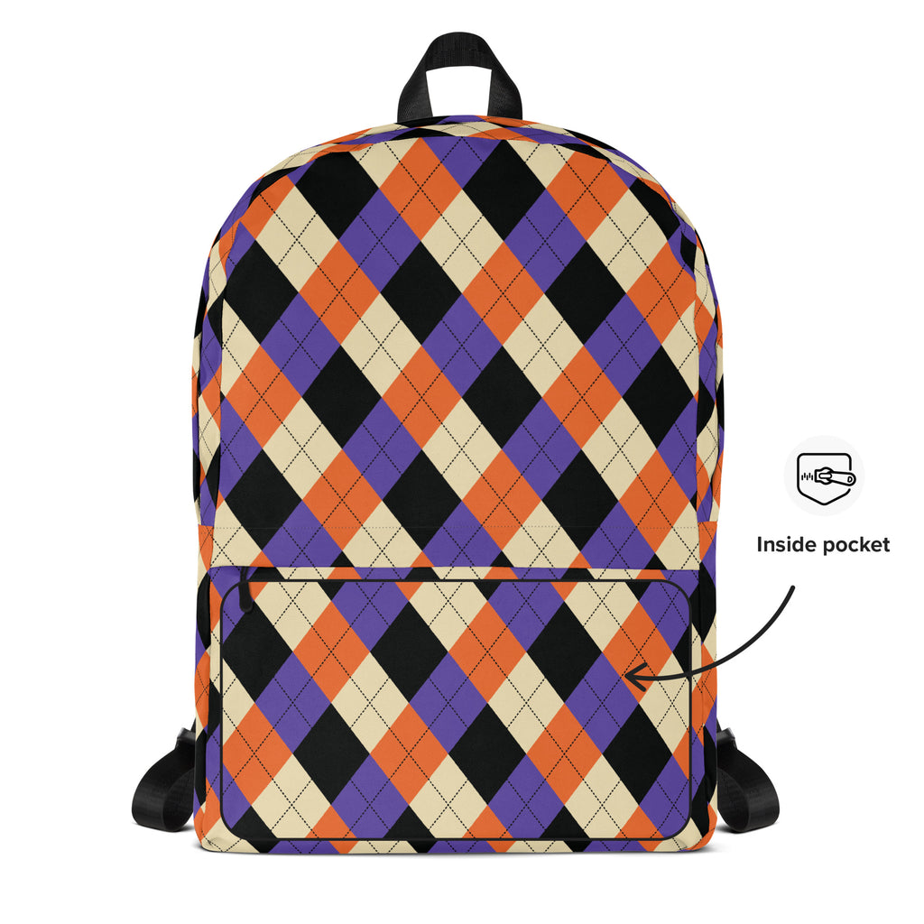 Kids Halloween Argyle Backpack - Water-Resistant School Bag With Adjustable Padded Straps & Breathable Mesh Back