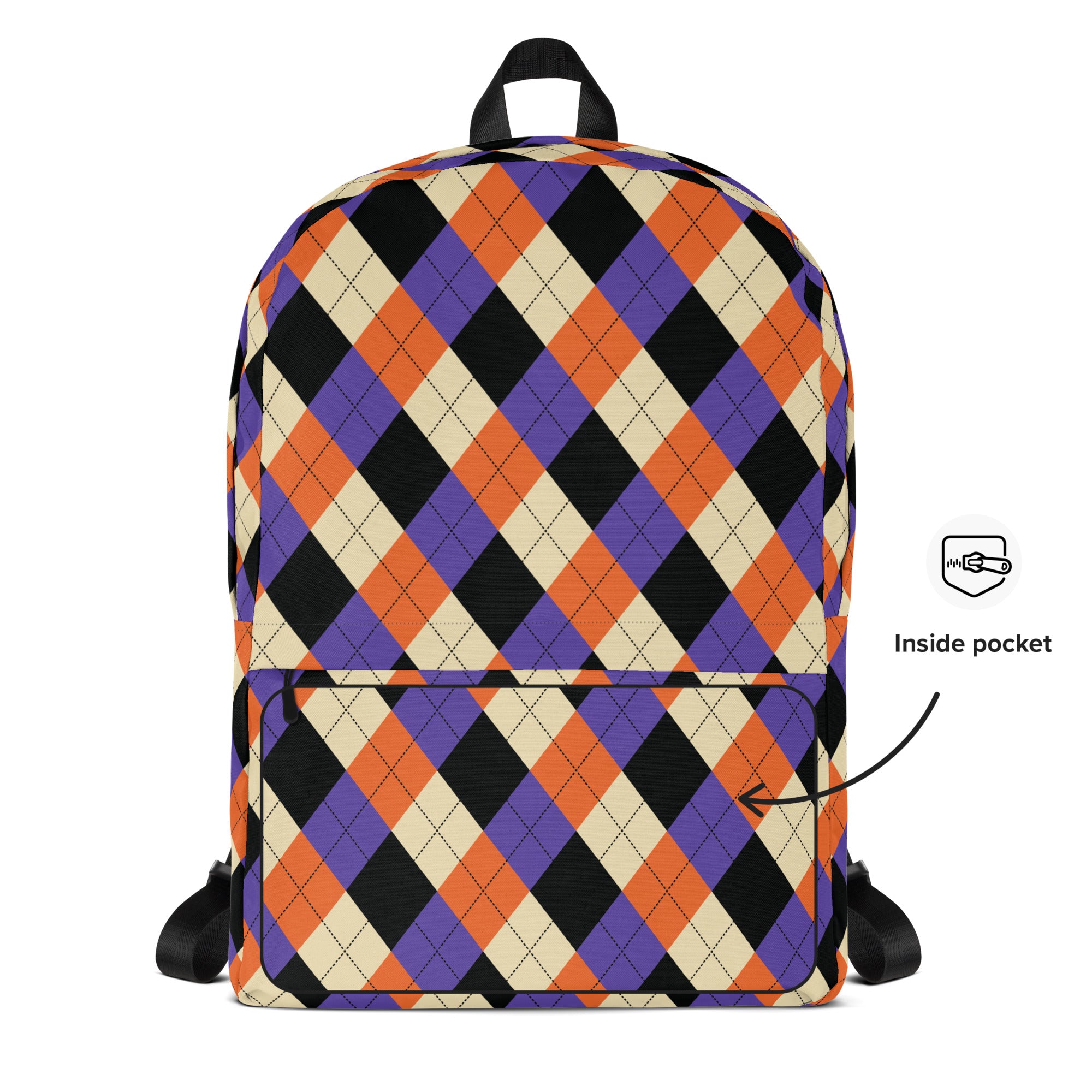 Kids Halloween Argyle Backpack - Water-Resistant School Bag With Adjustable Padded Straps & Breathable Mesh Back