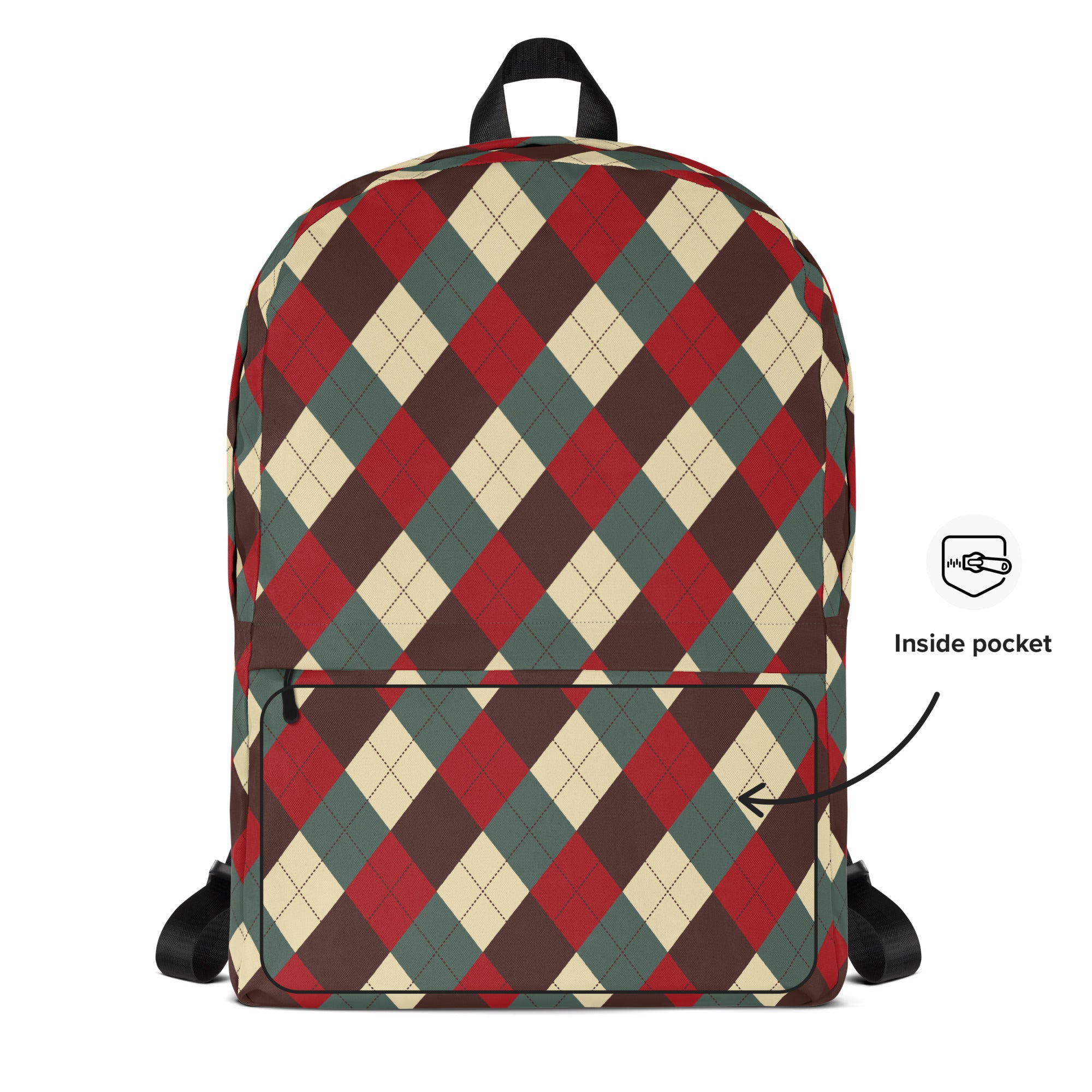 Kids Rustic Argyle Christmas Backpack - Water-Resistant School Bag With Adjustable Padded Straps & Breathable Mesh Back