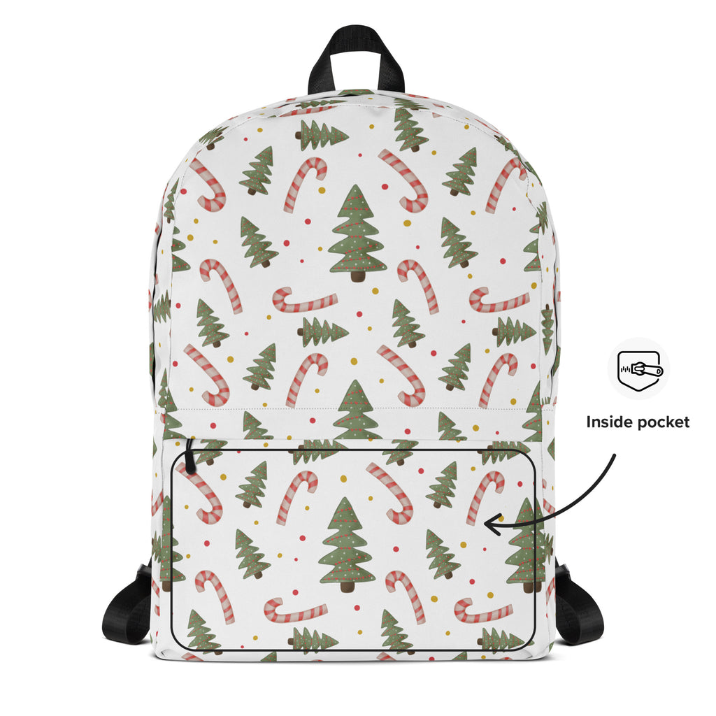 Kids Candy Cane Christmas Tree Backpack - Water-Resistant School Bag With Adjustable Padded Straps & Breathable Mesh Back